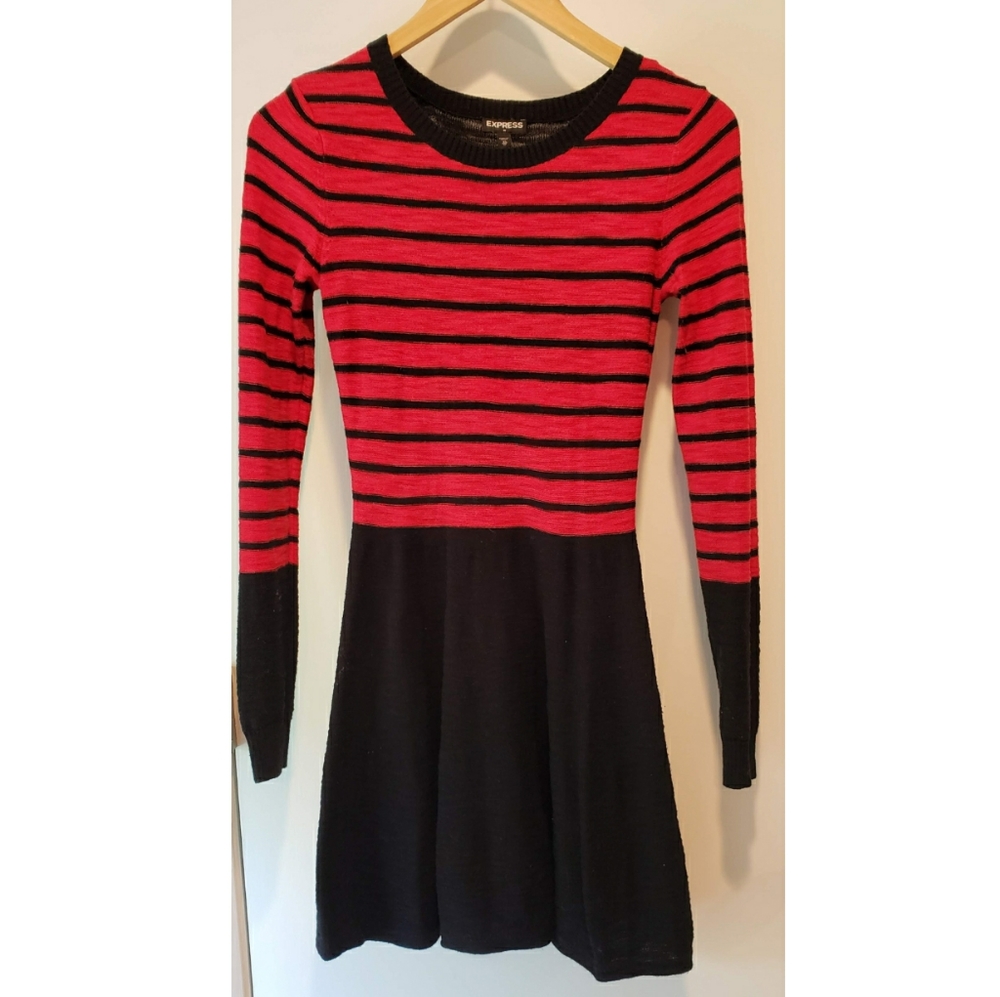 Express Short Red/Black Sweater Dress XS